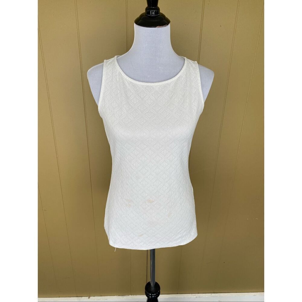 WHBM women S textured floral print scoopneck tank top white
